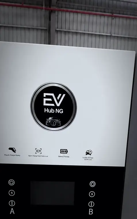 Close-up of an EV Hub NG DC fast charger