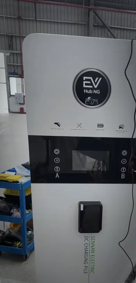 An EV Hub NG DC charger being prepared for installation